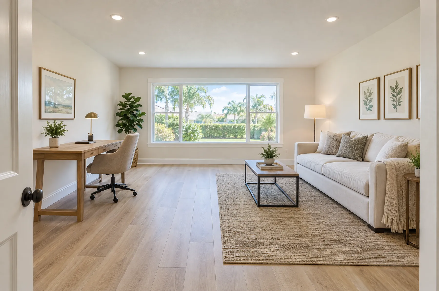 Garage converted into a bright bonus room with vinyl plank floor