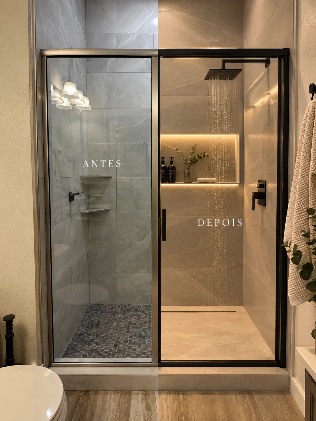 Shower before and after remodel